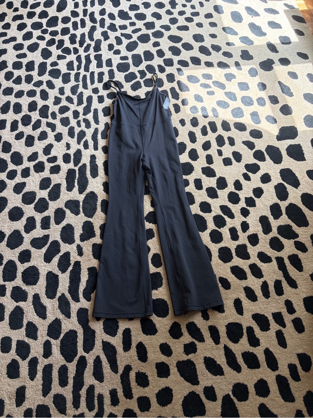 Wilfred Aritzia Black Flared-Leg Jumpsuit with Adjustable Straps